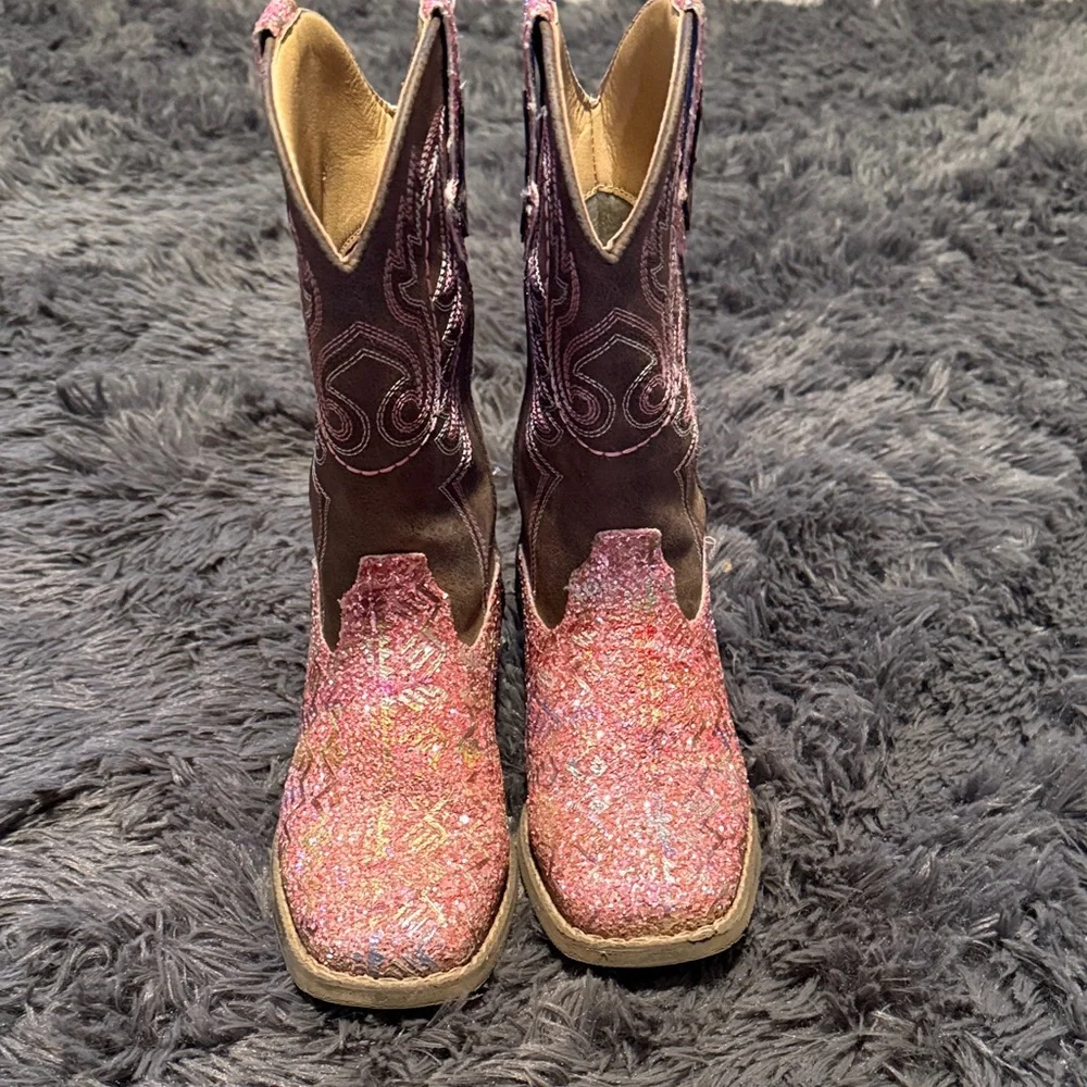 Sparkly Pink and Brown Cowboy Boots by Roper - Picture 1 of 5